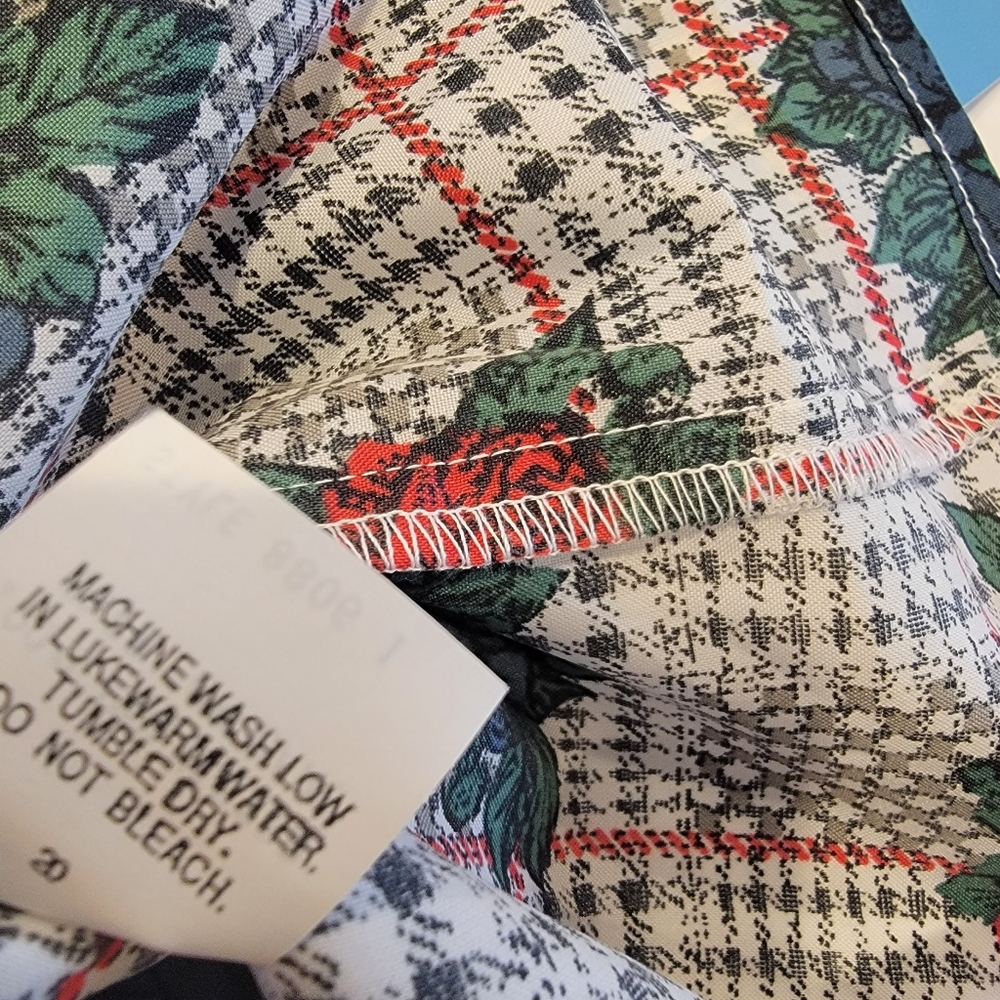 Vintage Leslie Fay Sportswear Floral Gingham Puff Sleeve Tie Button Up Top NWT! - Picture 12 of 16